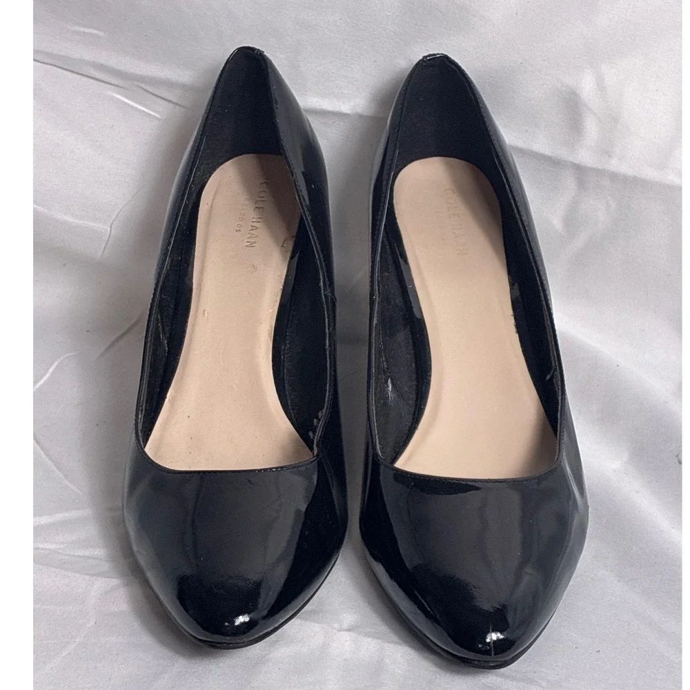 Cole Haan Grand.OS Black Patent Leather Wedge Pumps Shoes W00361‎ Womens 10B